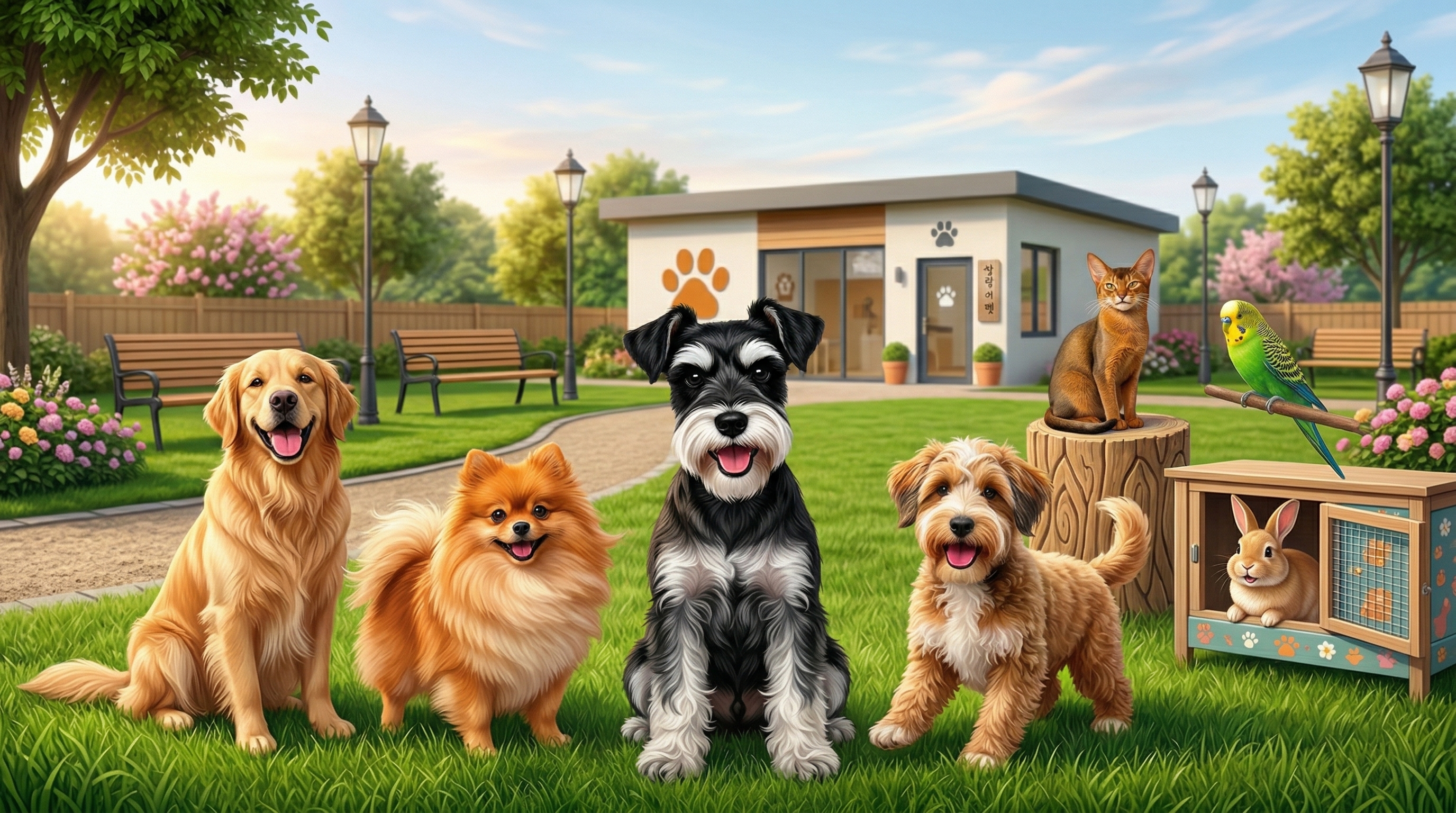 Happy pets at a pet service centre